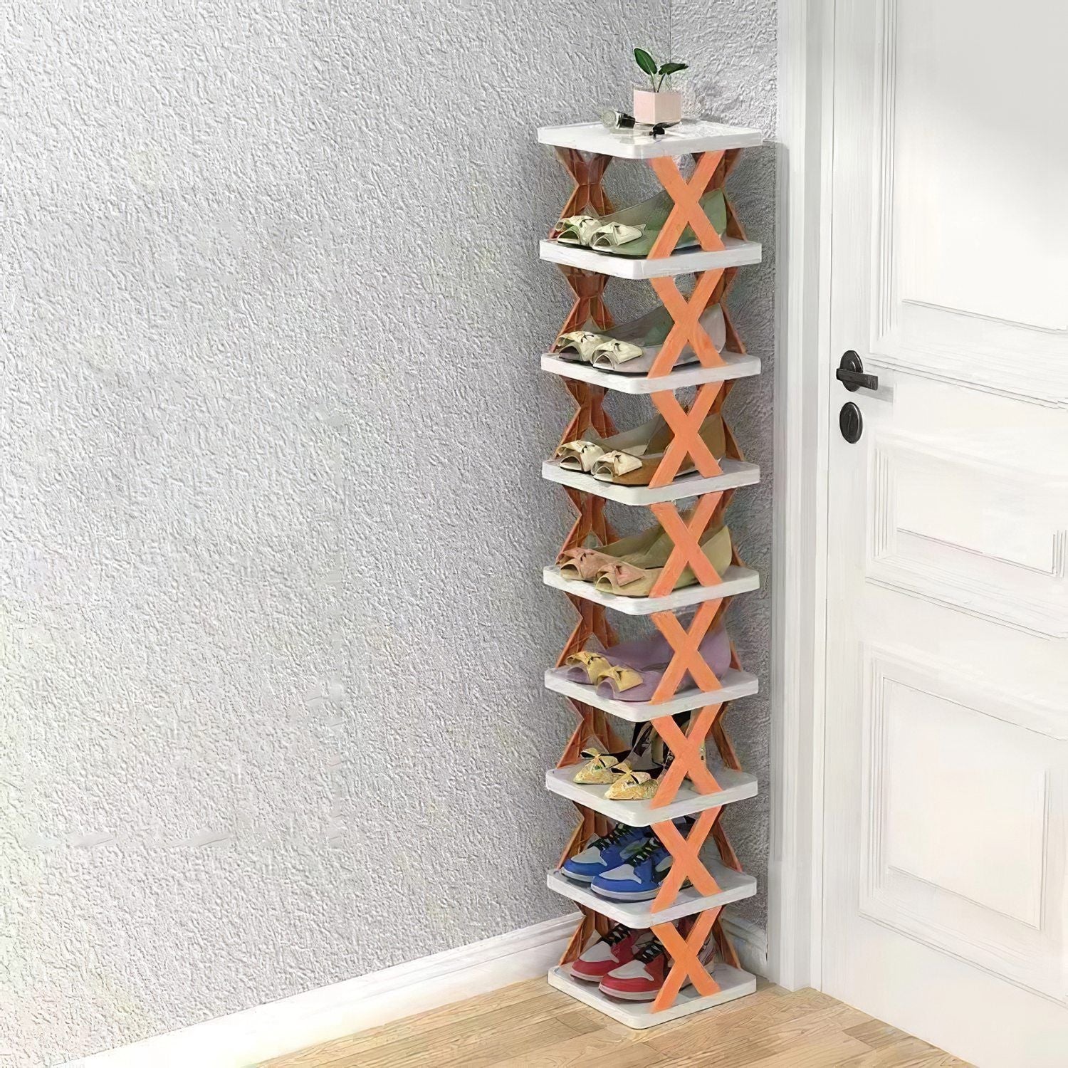 9-Tier Narrow Shoe Rack – Vertical Plastic Shoe Organizer, Space-Saving, Free Standing