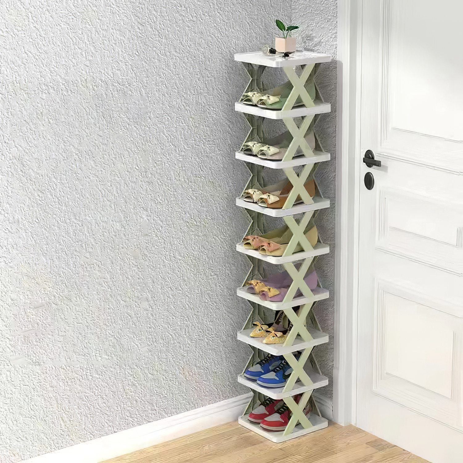 9-Tier Narrow Shoe Rack – Vertical Plastic Shoe Organizer, Space-Saving, Free Standing