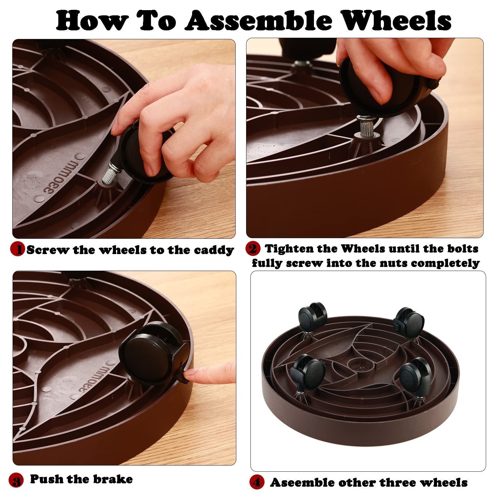 8 Pack Plant Caddy with Wheels – Heavy Duty 12.2" Rolling Plant Stand with Locking Casters | Brown
