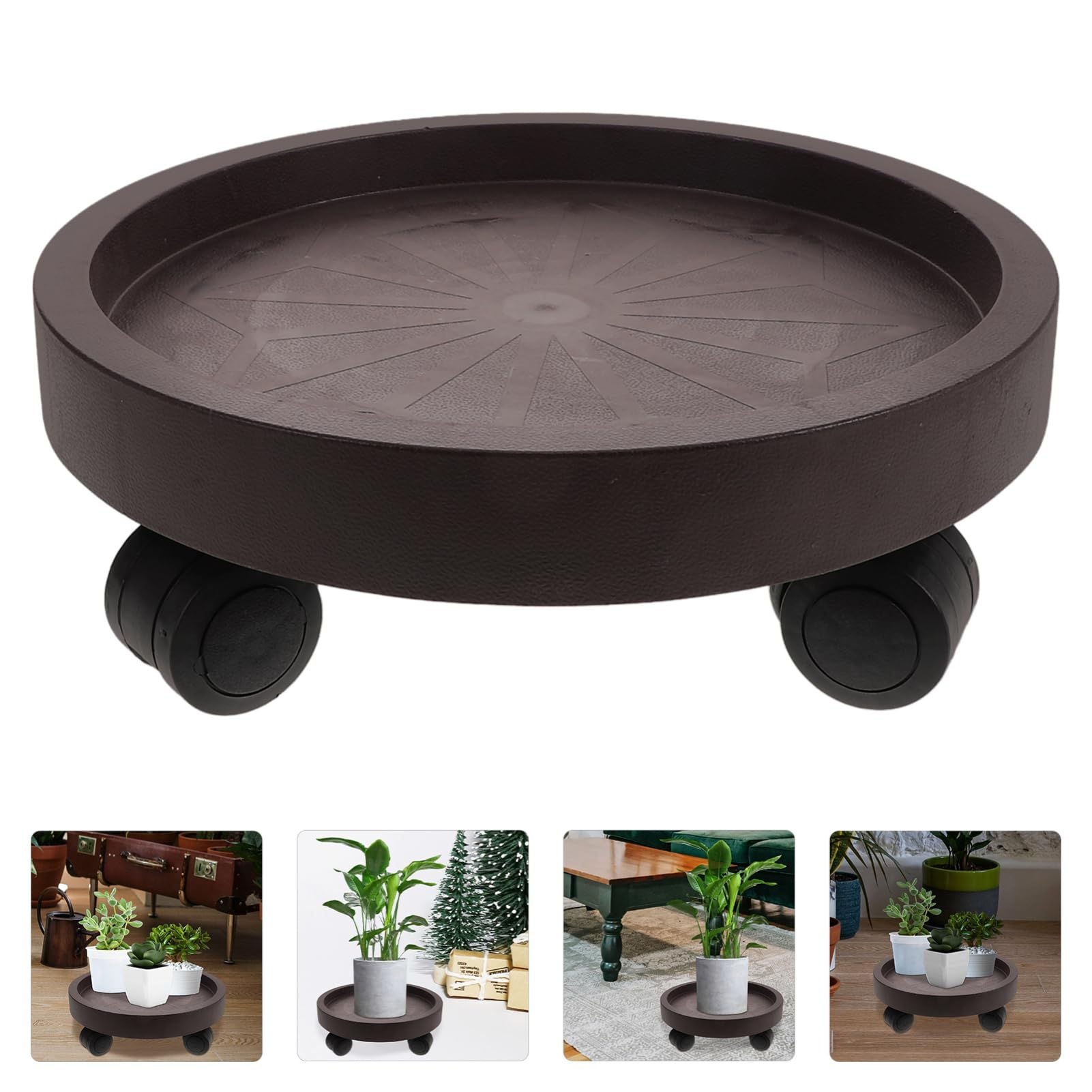 8 Pack Plant Caddy with Wheels – Heavy Duty 12.2" Rolling Plant Stand with Locking Casters | Brown