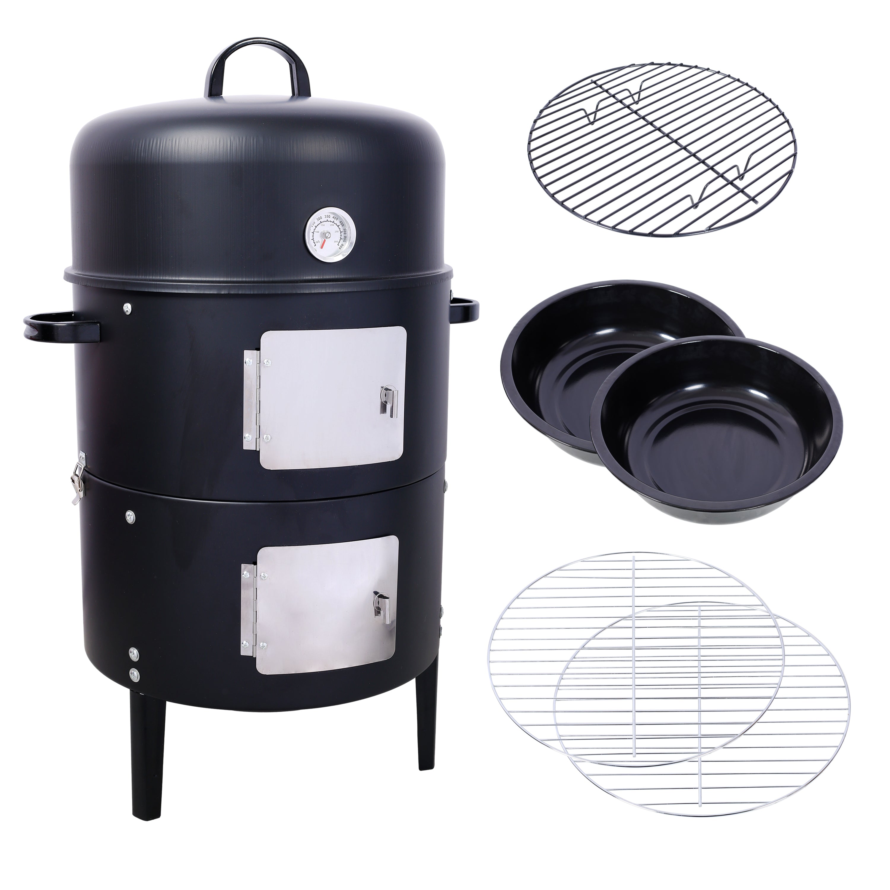 17-Inch Heavy Duty Steel Charcoal Smoker Grill – Black
