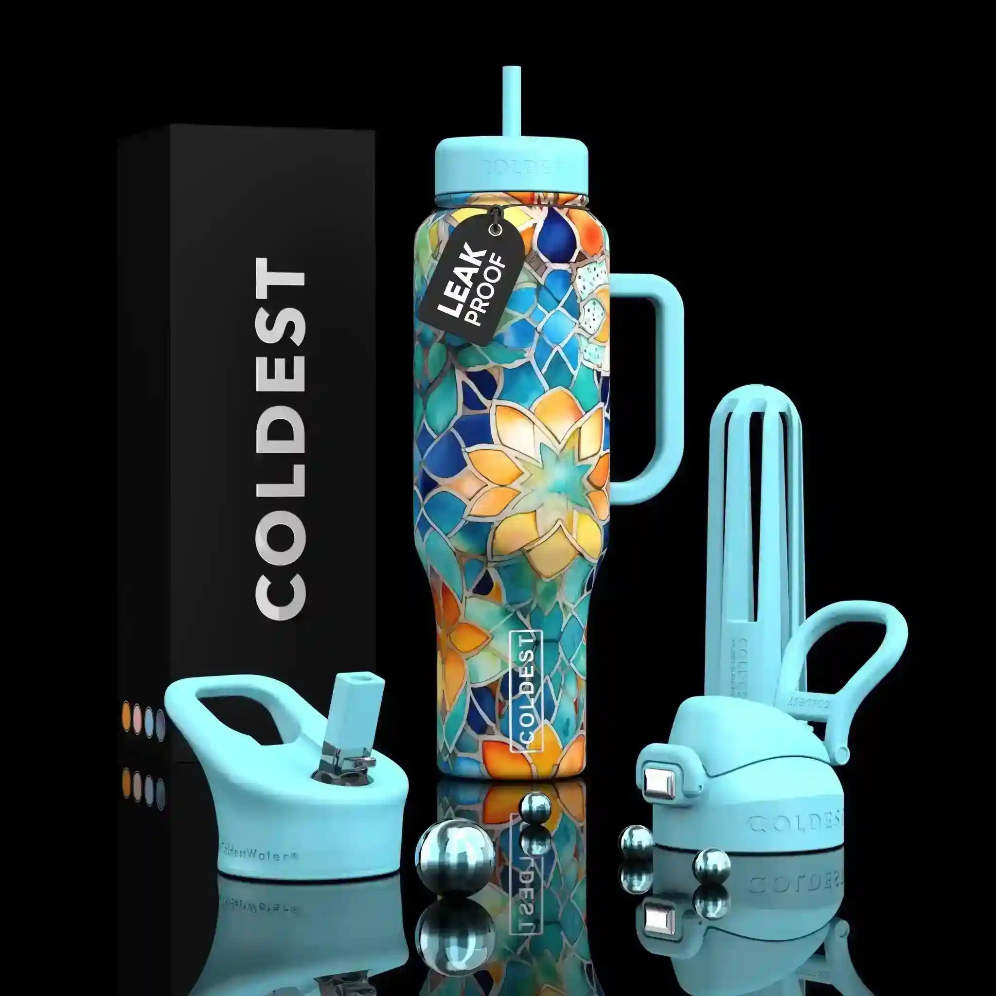 COLDEST 46oz Limitless™ Wasserflasche — 36+ Stunden kalt, 3 Deckel, Becherhalterfreundlich
