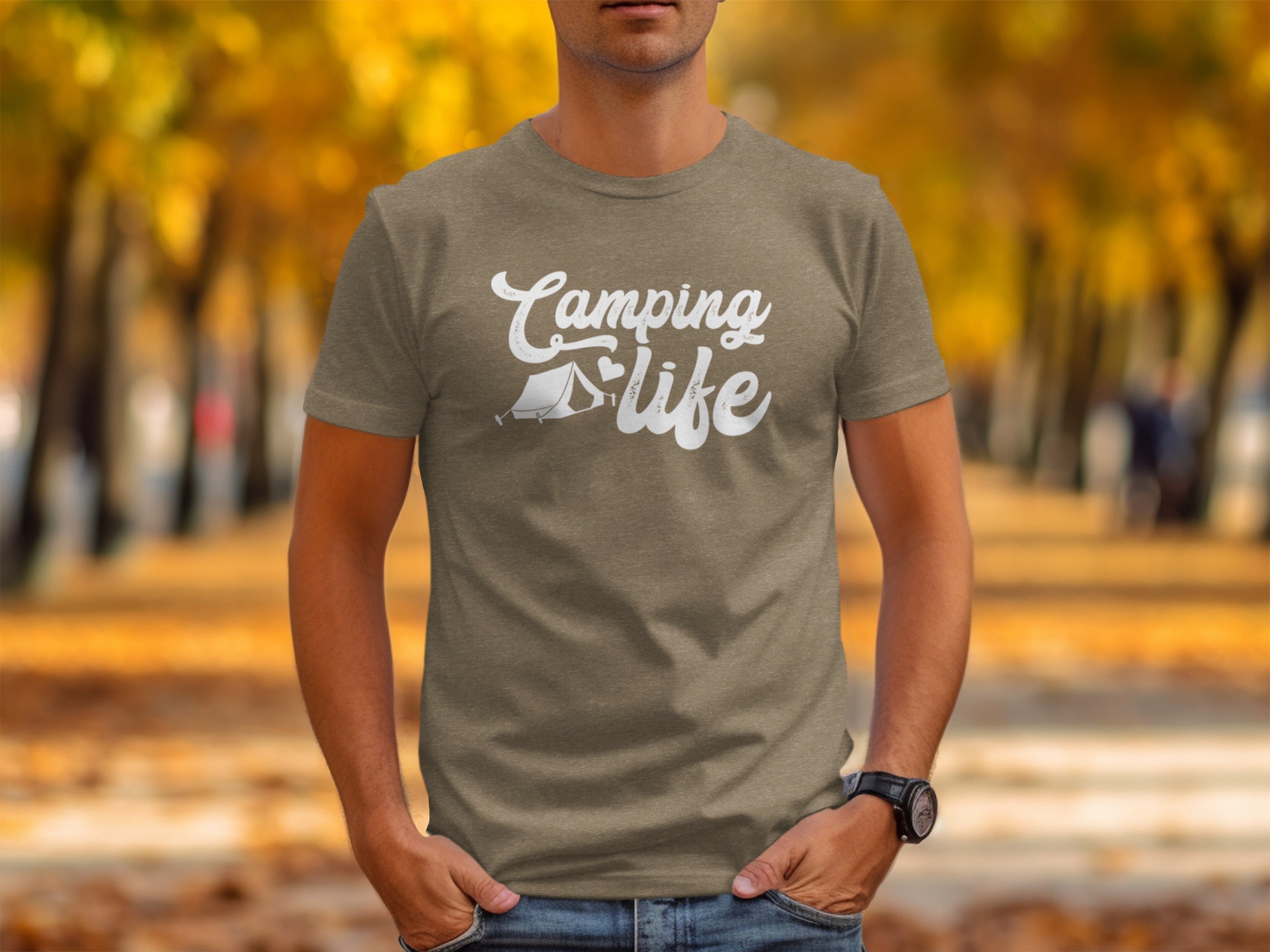 Camping Is Life with Tent & Heart Design T-Shirt