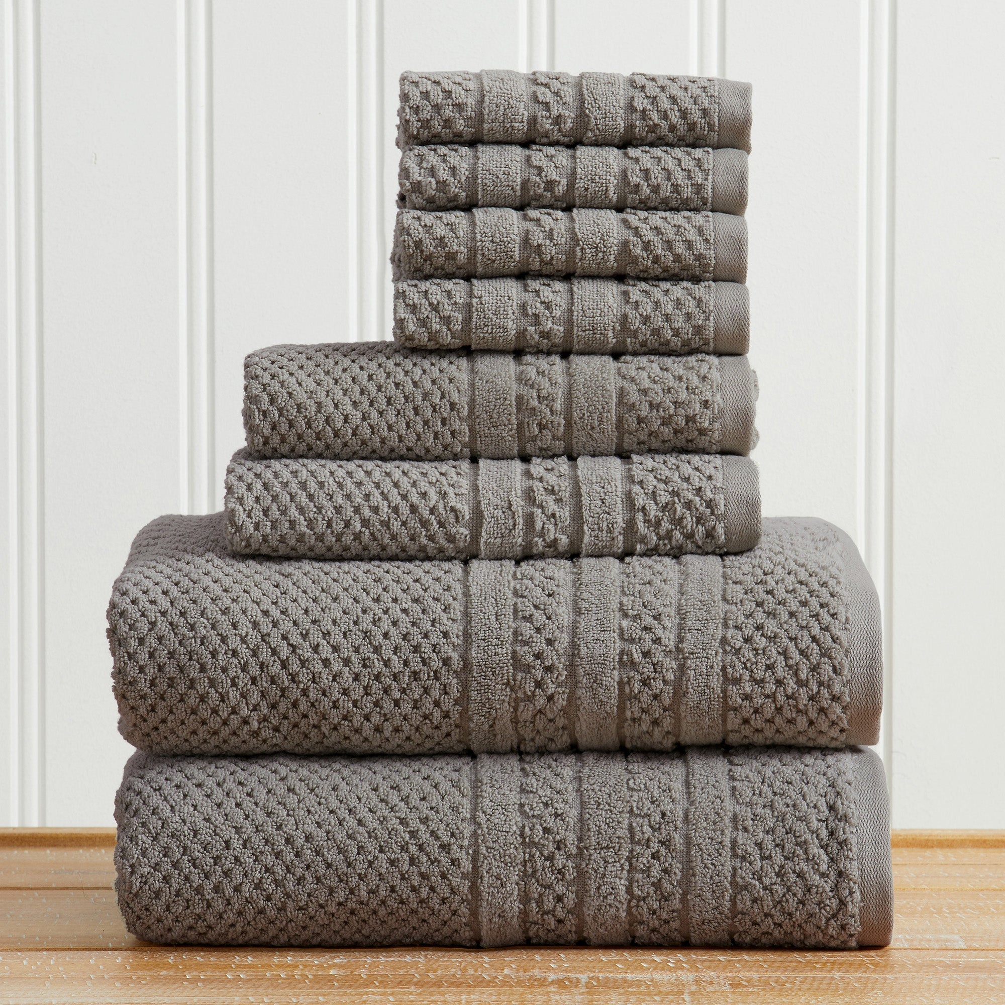 Checkered Jacquard Bath Towel Set — Modern Woven Texture | Solid Color