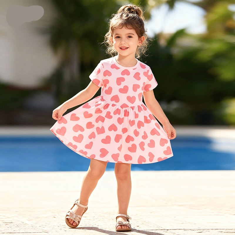 Mädchenkleid mit Herzchenmuster – Baumwolle & Tüll, 2–7 Jahre