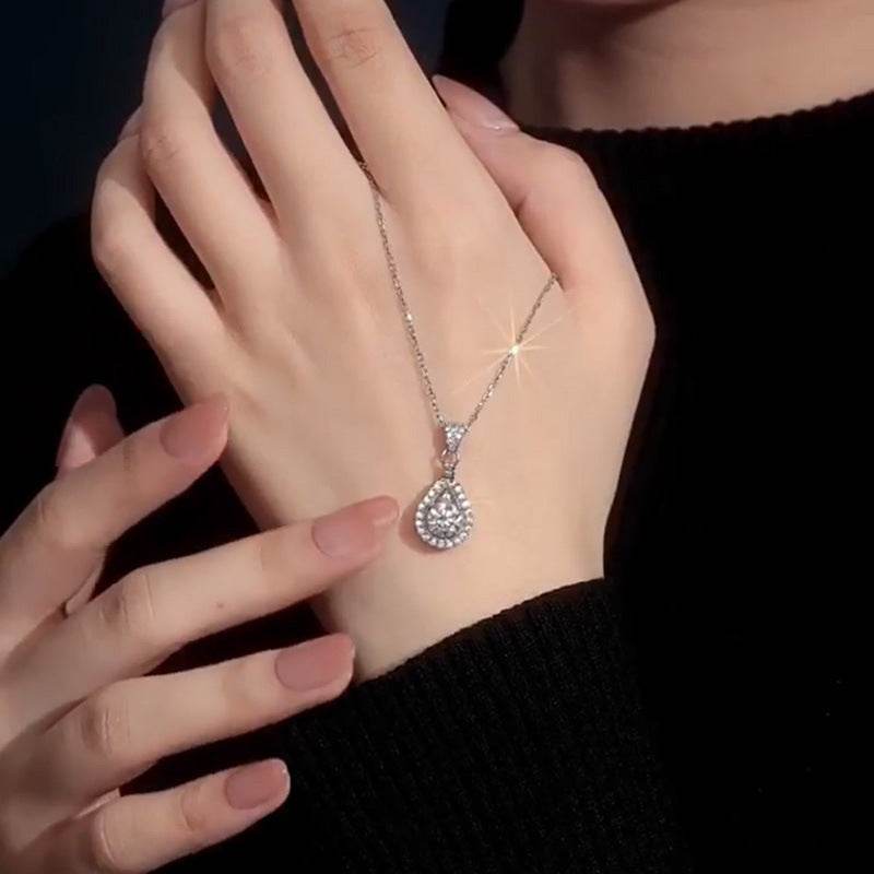 S925 Moissanite Teardrop Halo Pendant Necklace | VVS1 D-Grade 1–5ct
