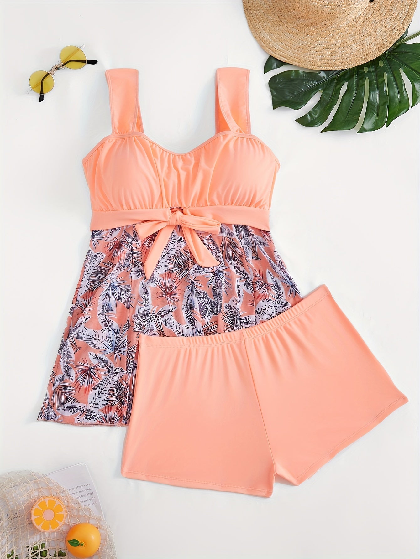 Off-Shoulder Tankini-Set – Große Größen, High Waist, Bedrucktes Mesh