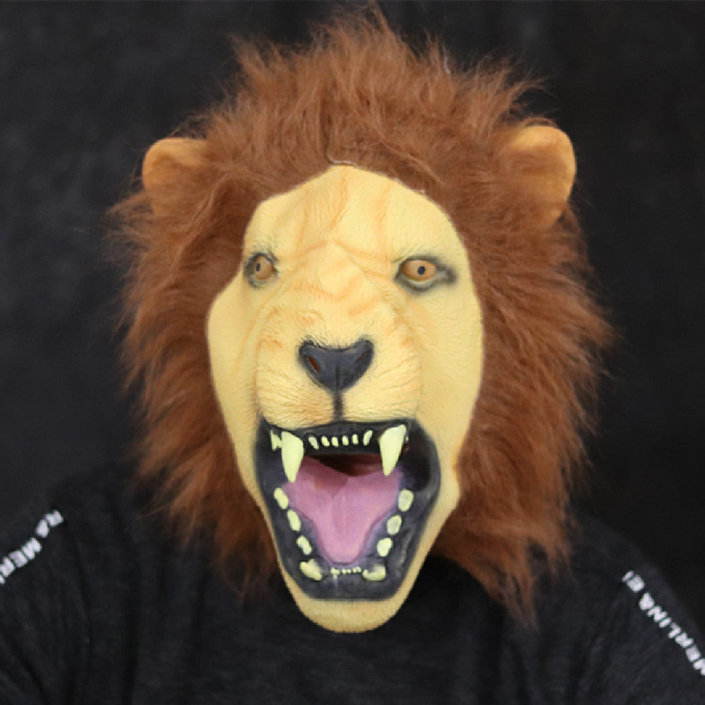 Lion mask with open mouth on a black background