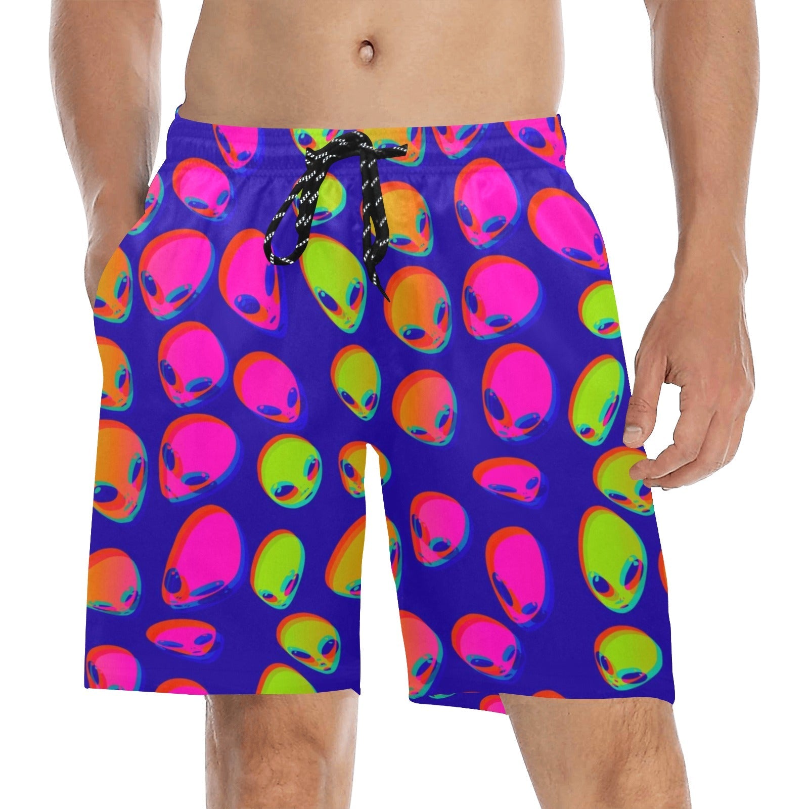 Men's Neon Alien Blast Swim Shorts – Bold Sci-Fi Beach Style