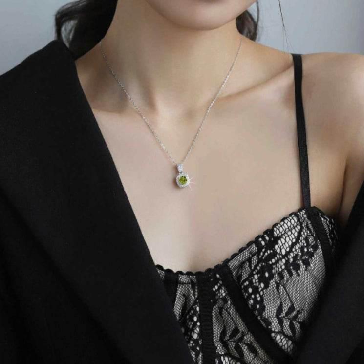 Colorful Moissanite Halo Pendant Necklace | S925 Sterling Silver | 12 Colors