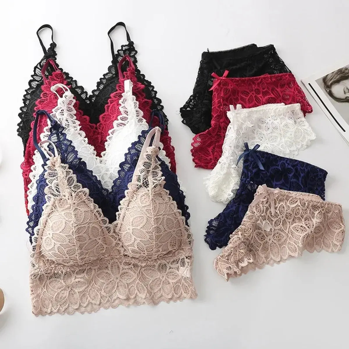 Floral Lace Wireless Bra & Brief Set – Wire-Free Embroidered Lingerie