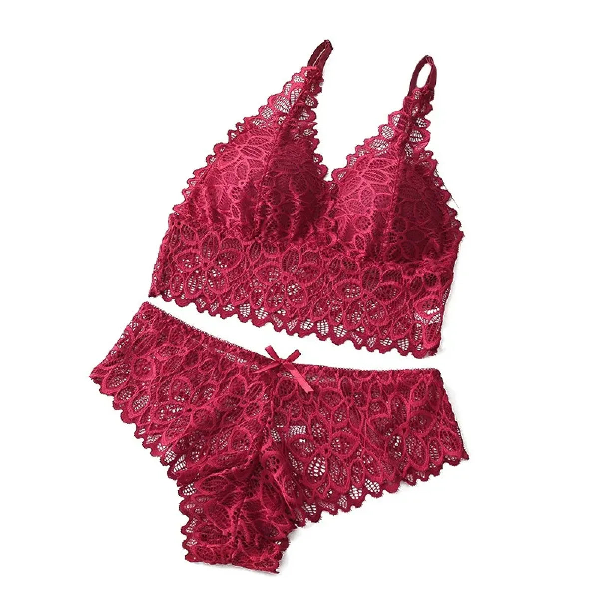 Floral Lace Wireless Bra & Brief Set – Wire-Free Embroidered Lingerie
