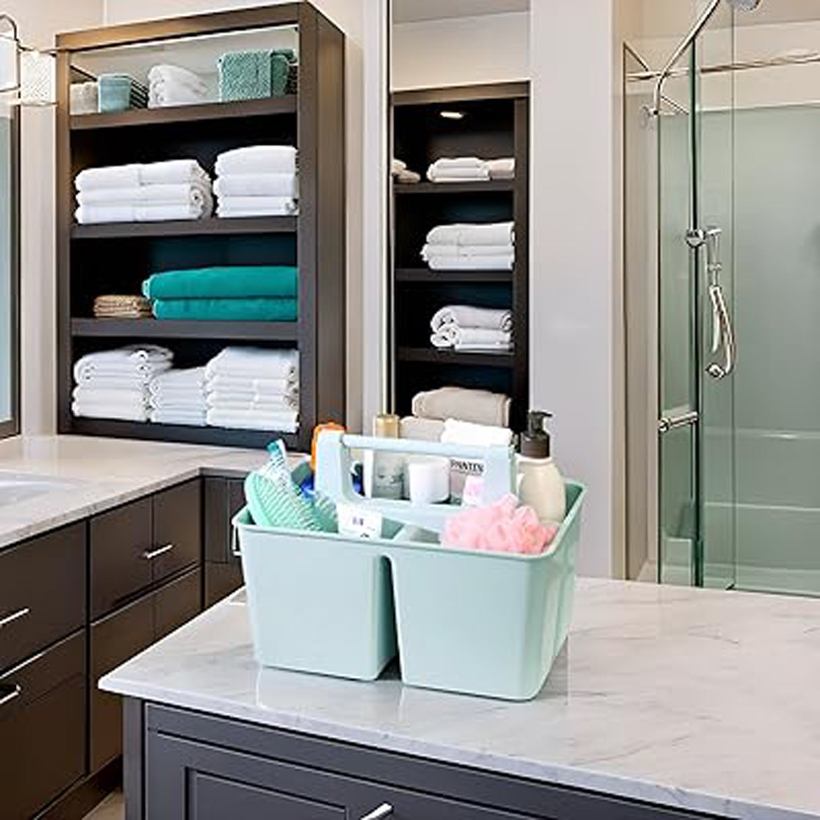 Enjoy Organizer Shower Caddy with Handle – 3 Compartments, Portable Storage Bin, Made in USA