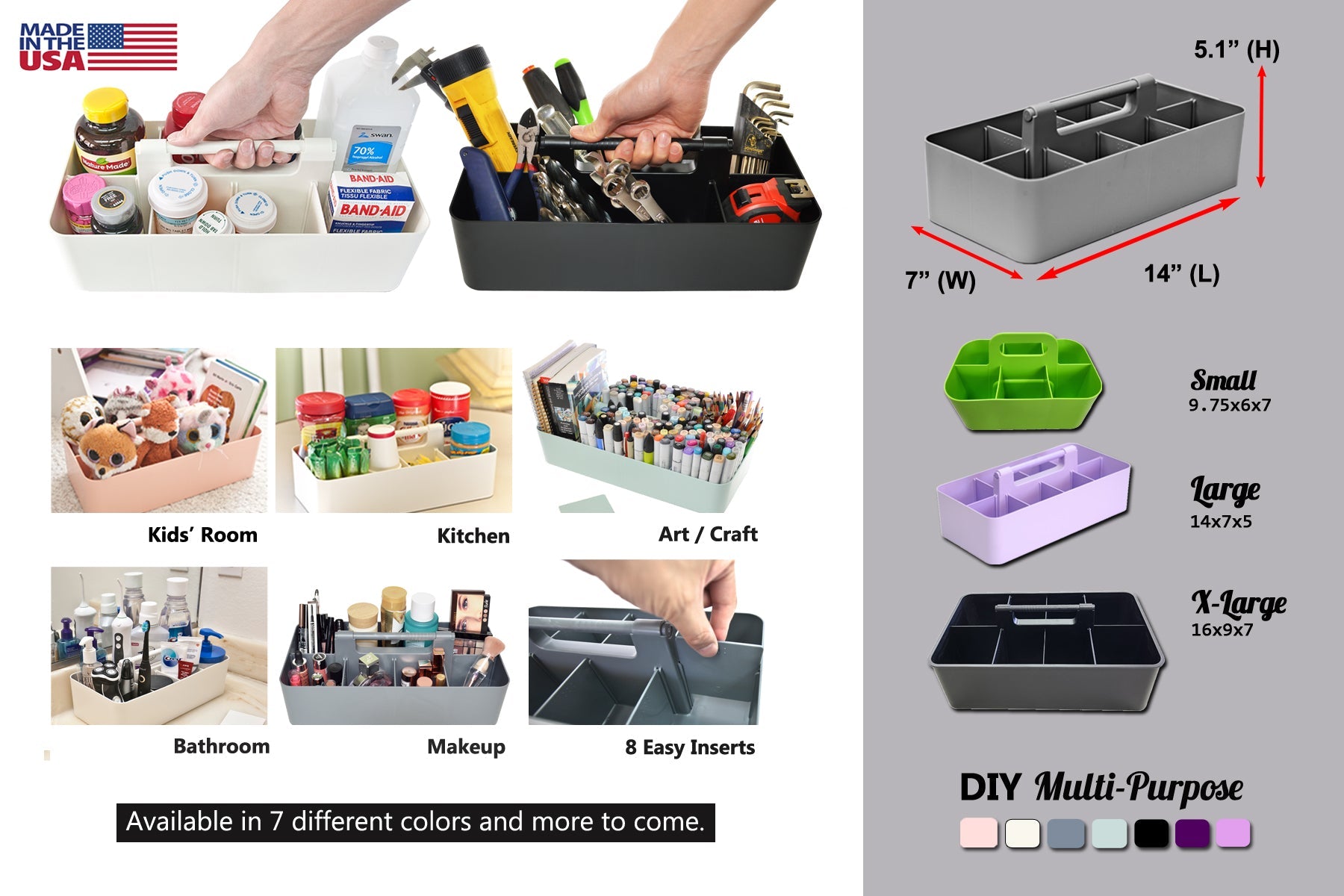 Enjoy Organizer 3-Pack Mix – Portable Caddy with 8 Compartments & DIY Dividers, Made in USA