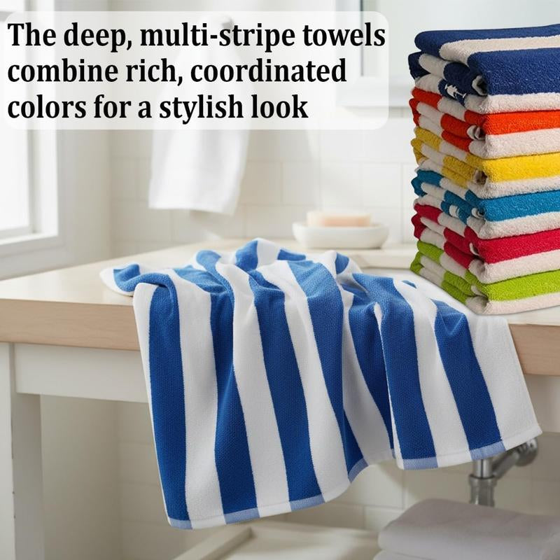 100% Cotton Bath Towels – 6-Pack Cabana Stripe, Lightweight & Absorbent