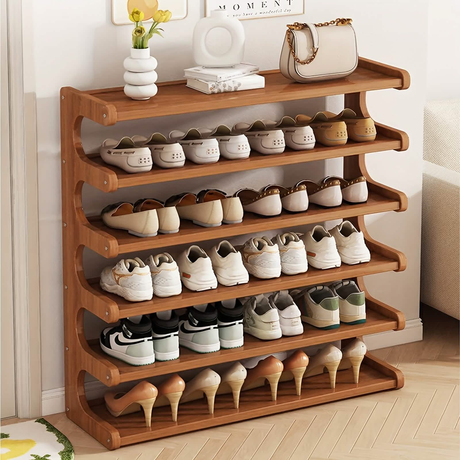 Bamboo Shoe Rack Organizer — 5-Tier or 6-Tier, Holds 15–24 Pairs | Space-Saving Vertical Design