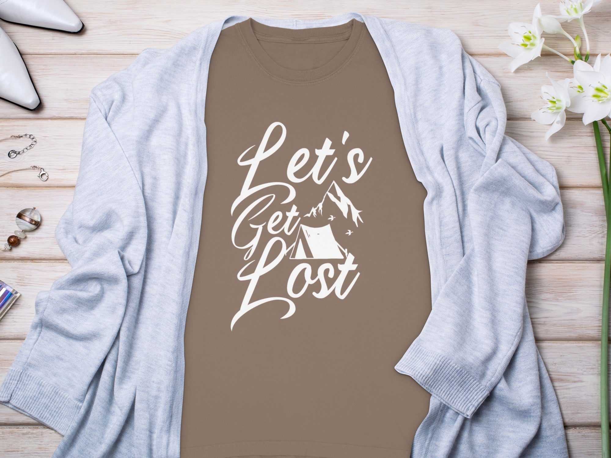 Lets Get Lost Camp Tent Design on Adventure Sweatshirt