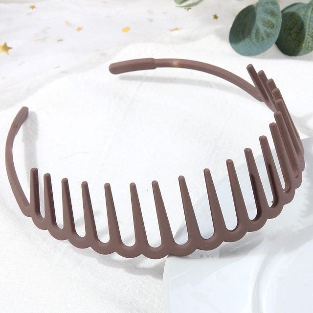 Solid Color Resin Hair Comb Headband for Women – Wave Grip Hairband | 20 Color Options