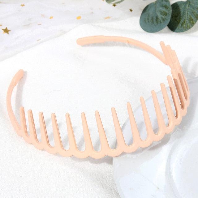 Solid Color Resin Hair Comb Headband for Women – Wave Grip Hairband | 20 Color Options