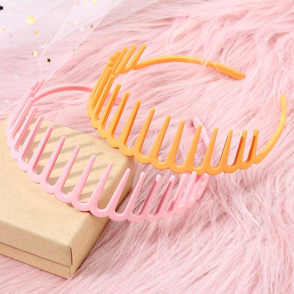 Solid Color Resin Hair Comb Headband for Women – Wave Grip Hairband | 20 Color Options