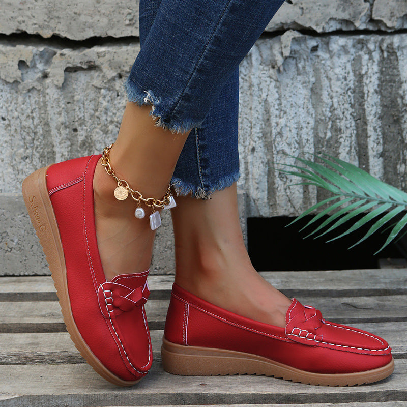 Women's Woven Flat Shoes – PU Slip-On Round-Toe Casual Flats | 5 Colors