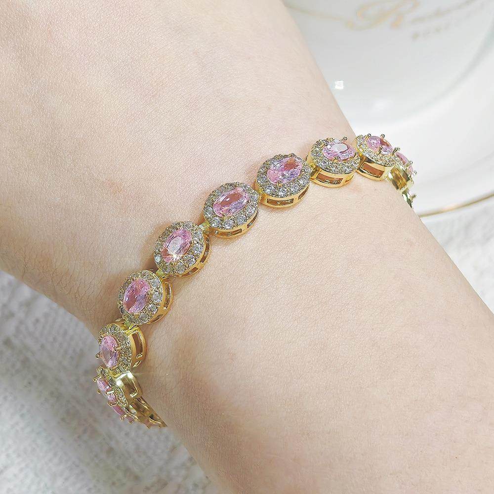 Multicolor CZ Halo Tennis Bracelet | Gold Plated Brass | 5A Cubic Zirconia