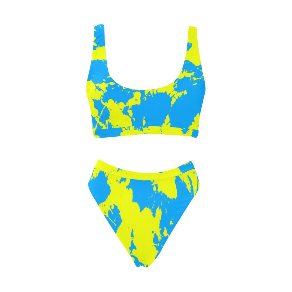 Women's Yellow & Blue Graffiti Paint Splatter Sport Bikini Set – Rave & Pool