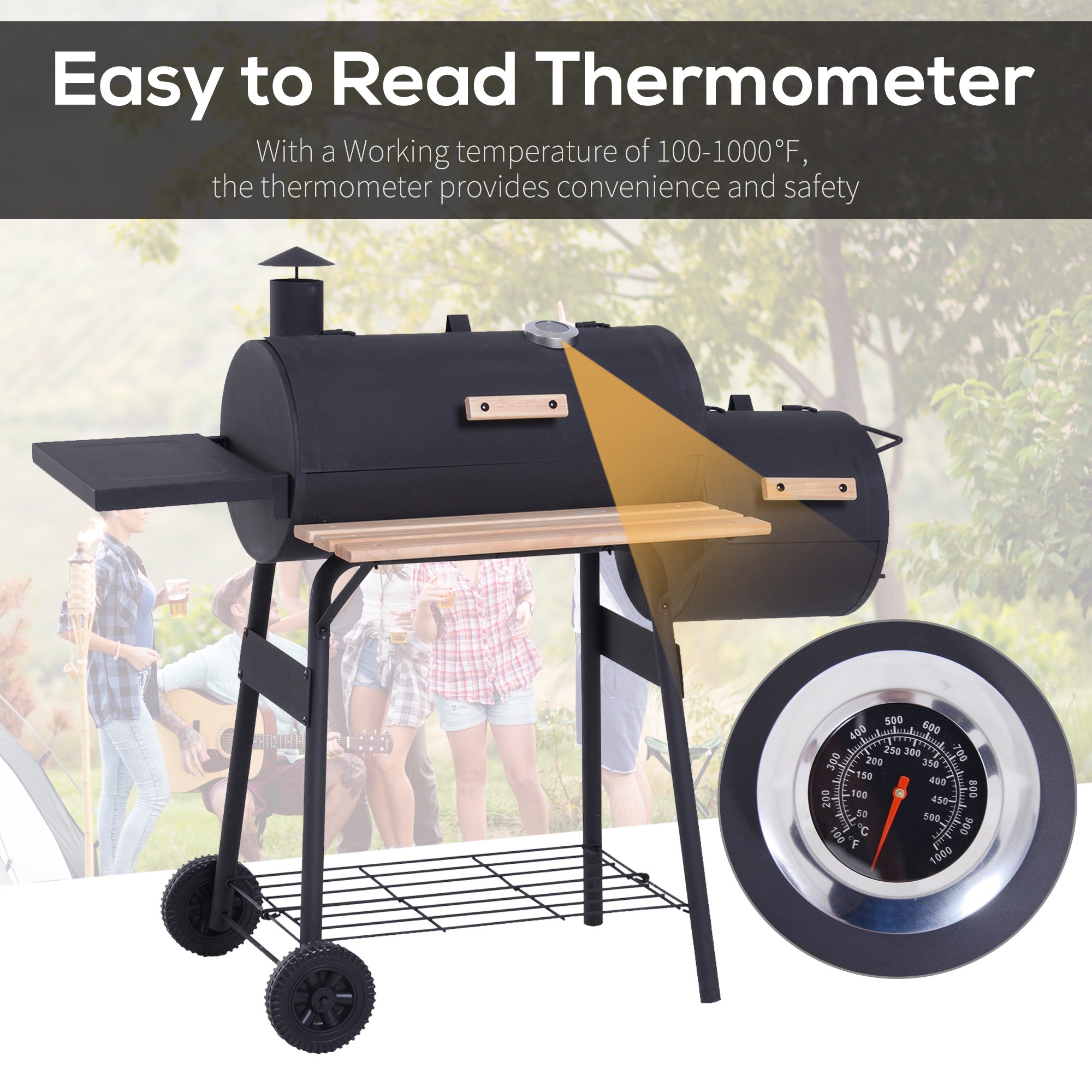Outsunny 48-Inch Charcoal BBQ Grill & Offset Smoker Combo – Black