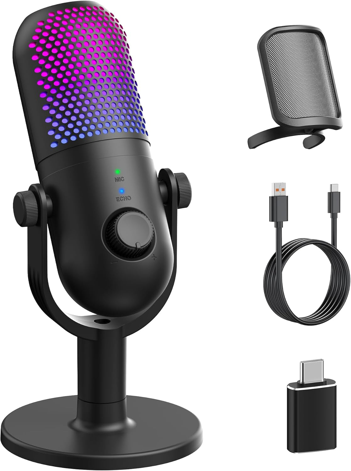 USB-Mikrofon für PC-Gaming: Kondensatormikrofon mit RGB