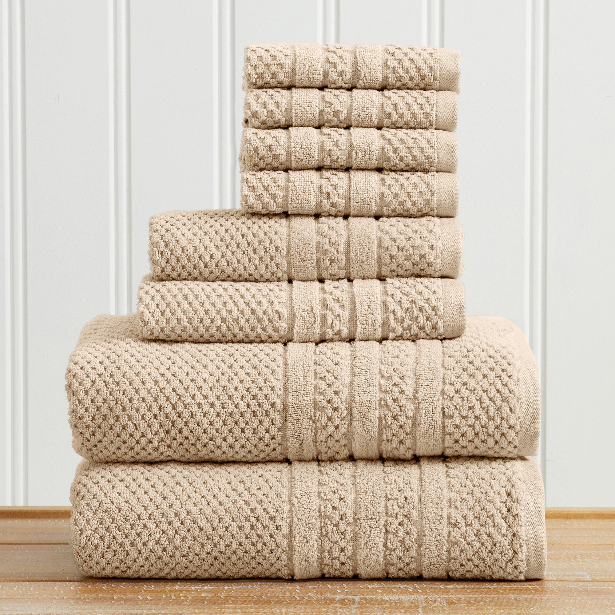 Checkered Jacquard Bath Towel Set — Modern Woven Texture | Solid Color