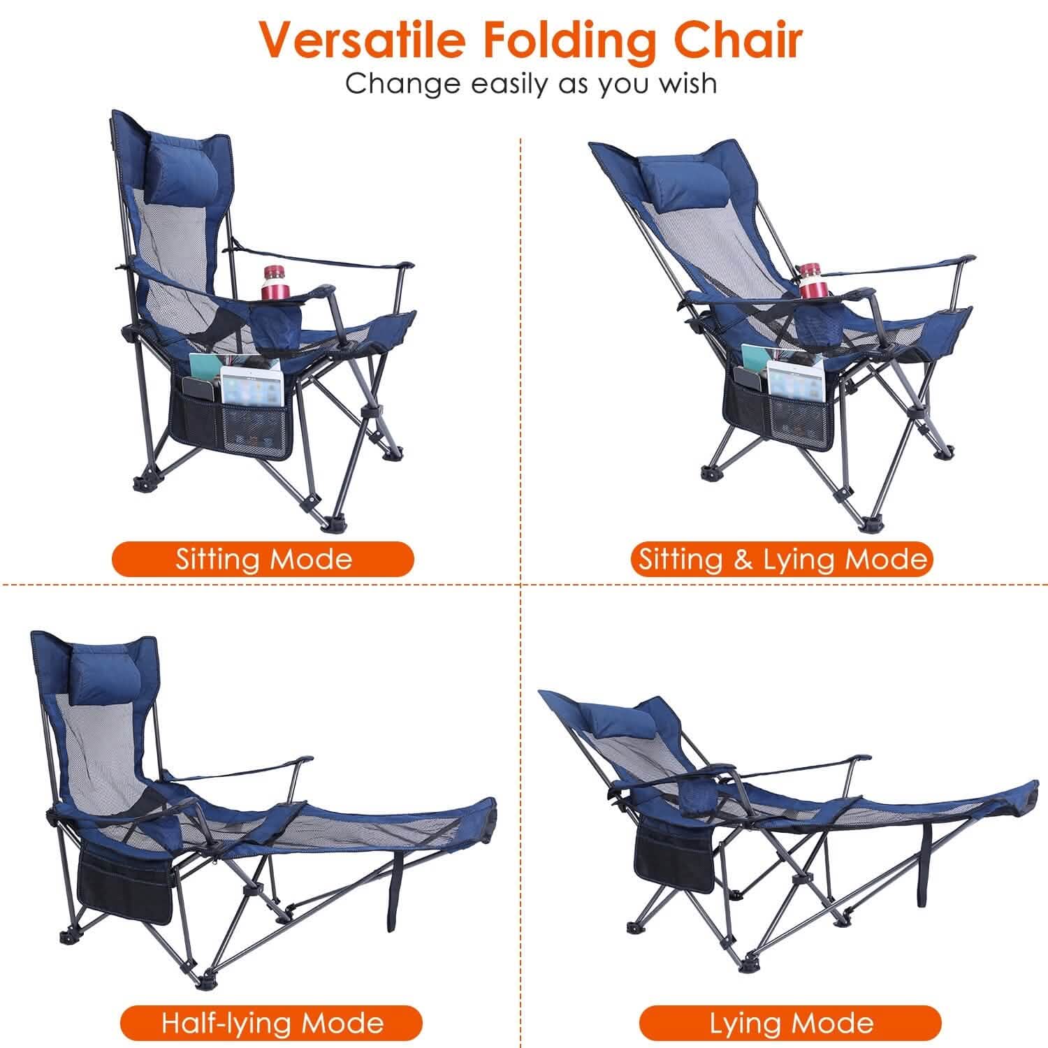 Foldable Camping Chair — Heavy Duty 330 lb Capacity, Reclining Backrest, 600D Oxford | Carry Bag Included