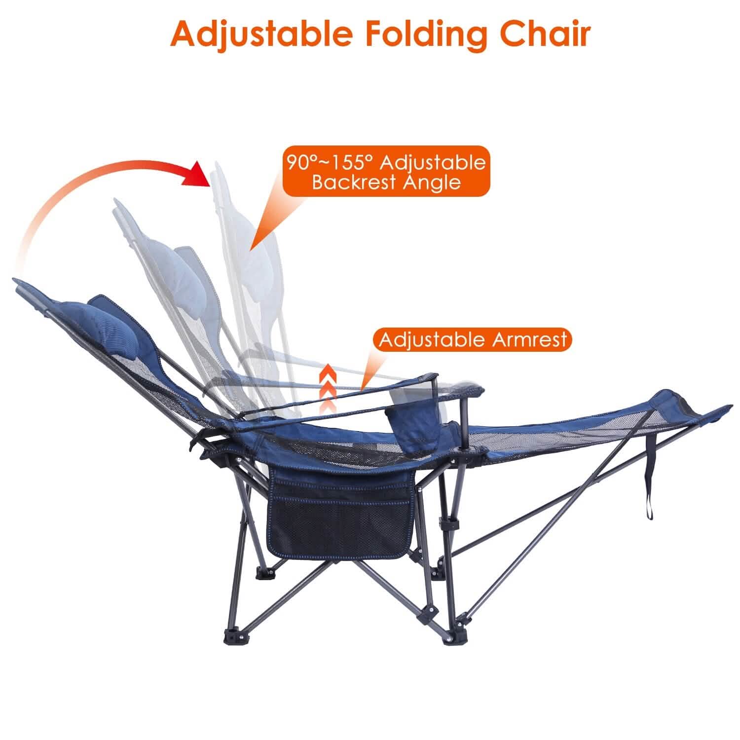 Foldable Camping Chair — Heavy Duty 330 lb Capacity, Reclining Backrest, 600D Oxford | Carry Bag Included