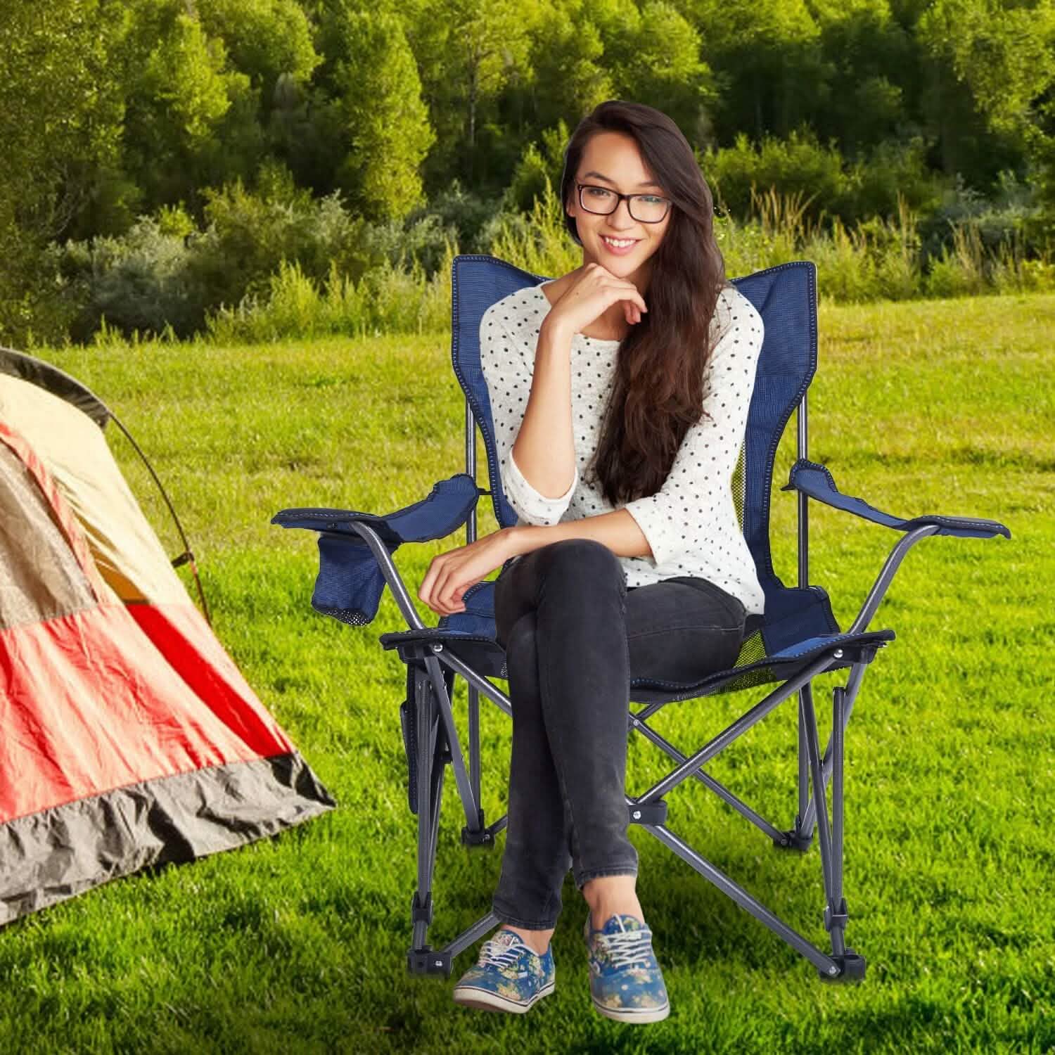 Foldable Camping Chair — Heavy Duty 330 lb Capacity, Reclining Backrest, 600D Oxford | Carry Bag Included
