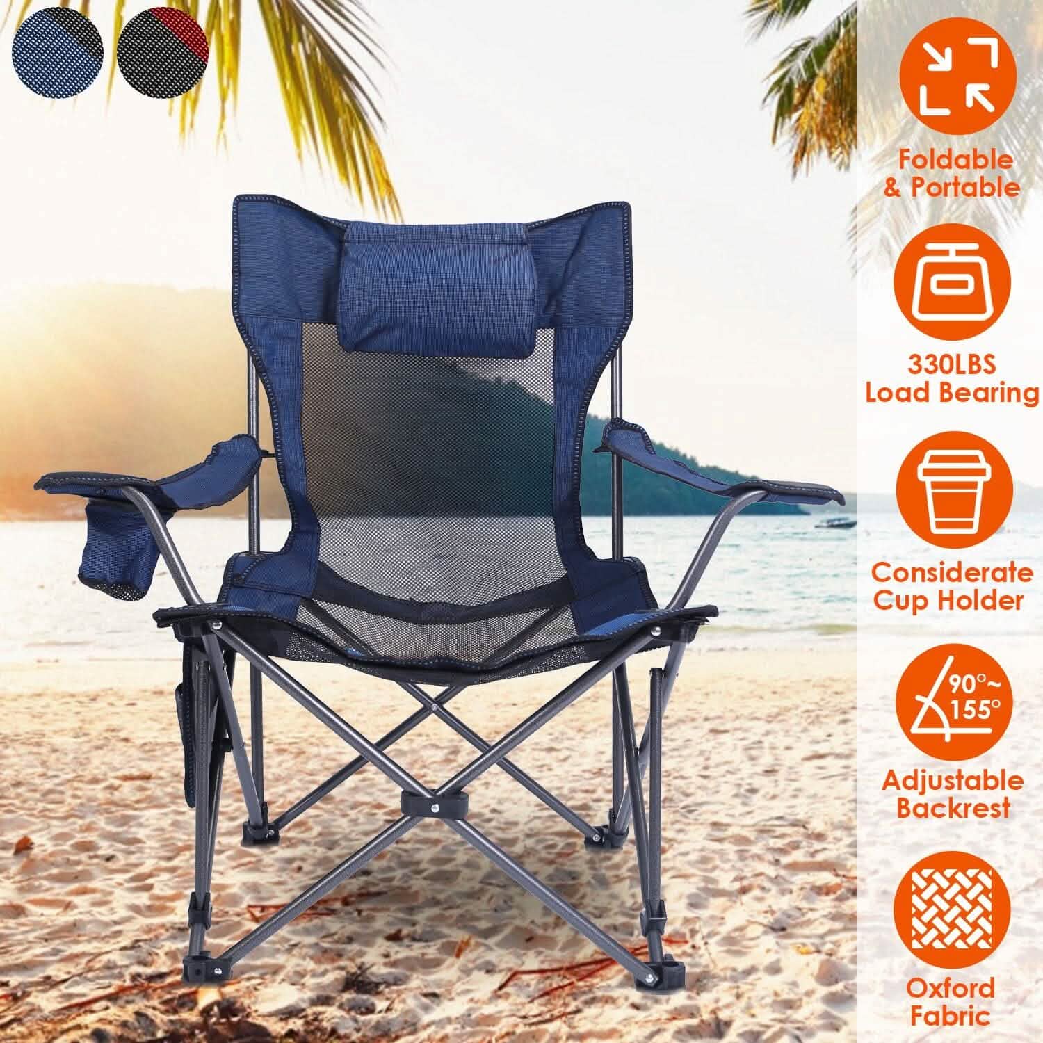 Foldable Camping Chair — Heavy Duty 330 lb Capacity, Reclining Backrest, 600D Oxford | Carry Bag Included