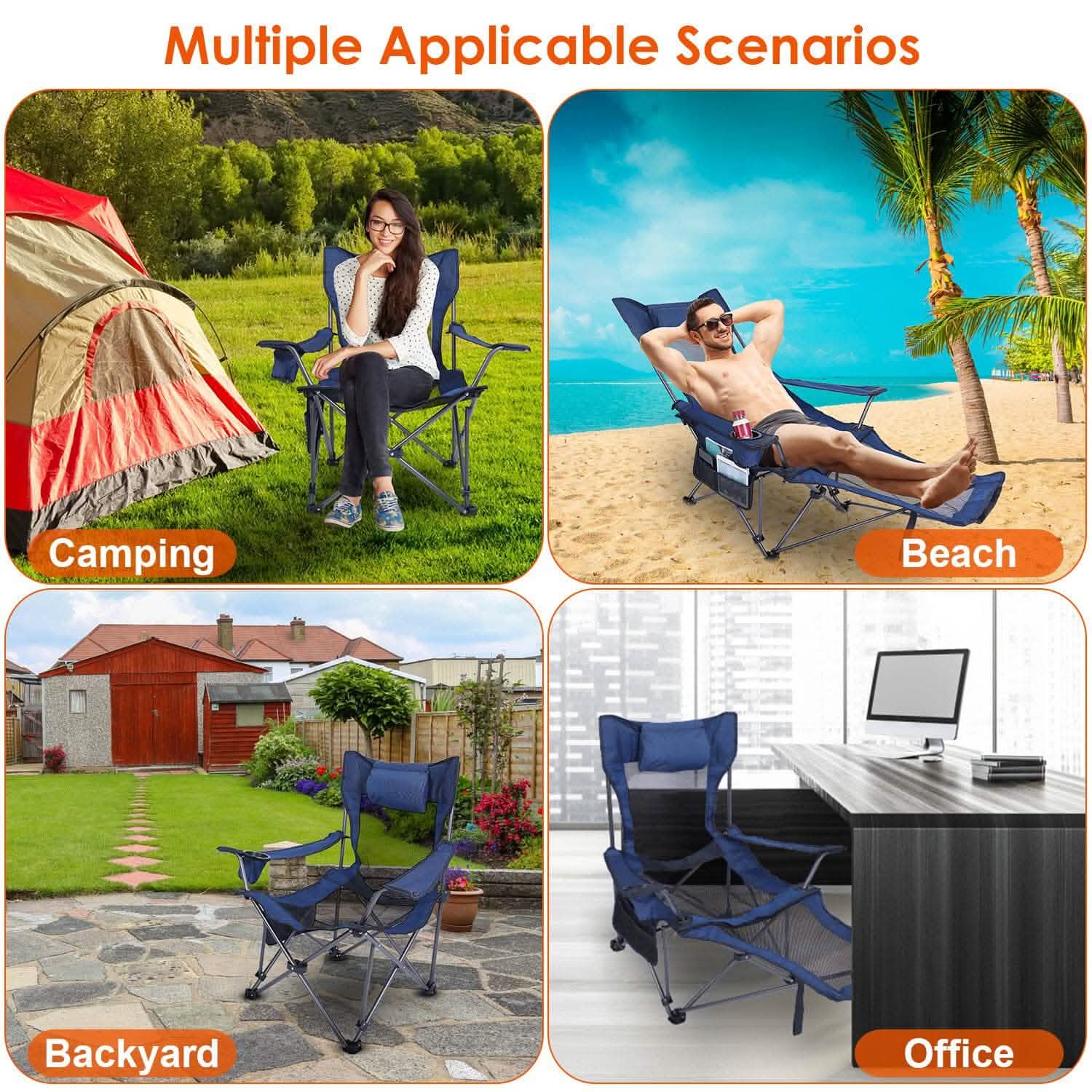 Foldable Camping Chair — Heavy Duty 330 lb Capacity, Reclining Backrest, 600D Oxford | Carry Bag Included