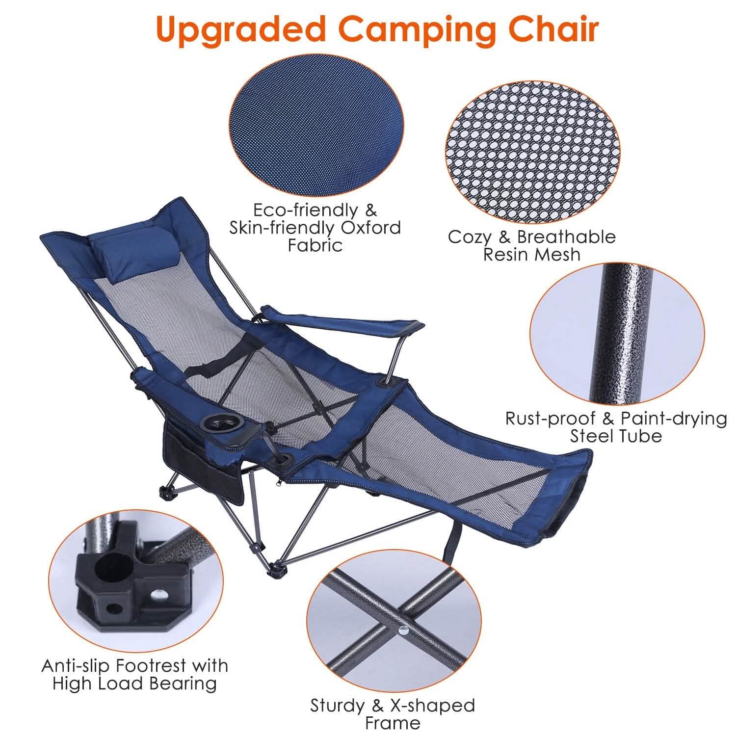 Foldable Camping Chair — Heavy Duty 330 lb Capacity, Reclining Backrest, 600D Oxford | Carry Bag Included