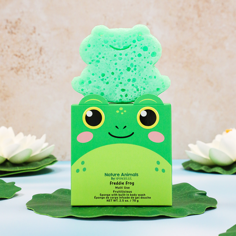 Spongellé Freddie Frog Nature Animals Body Wash Infused Buffer — Kids Bath Sponge
