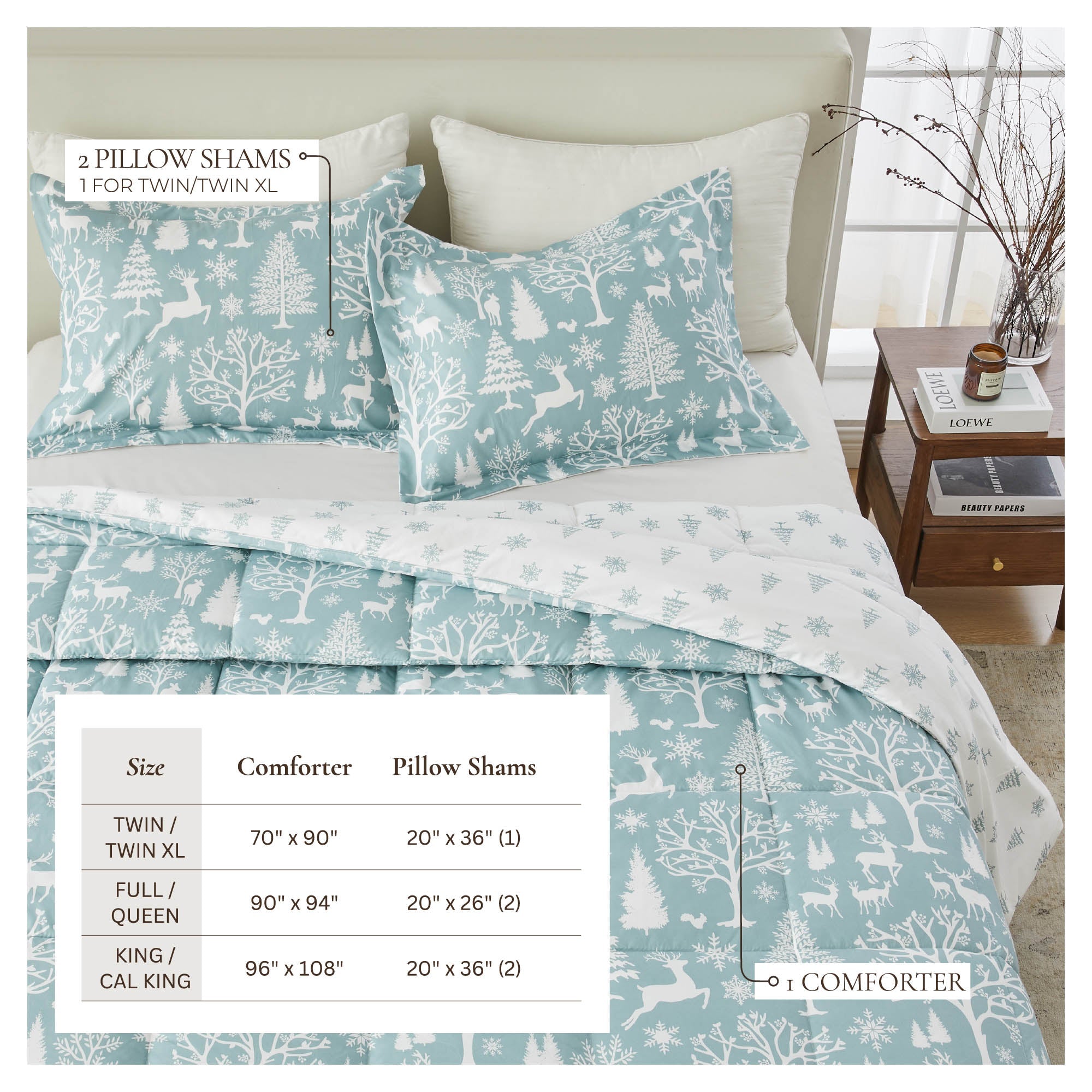 Reversible Comforter Set — Brushed Microfiber, Down Alternative Fill | Two Looks in One