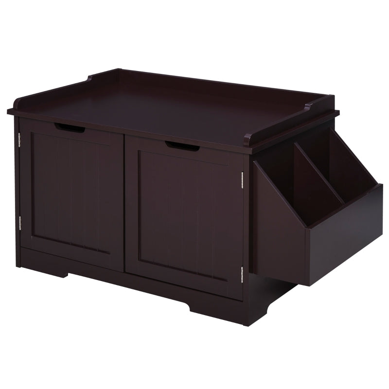 Wooden Cat Litter Box Enclosure with Nightstand & Side Storage Rack
