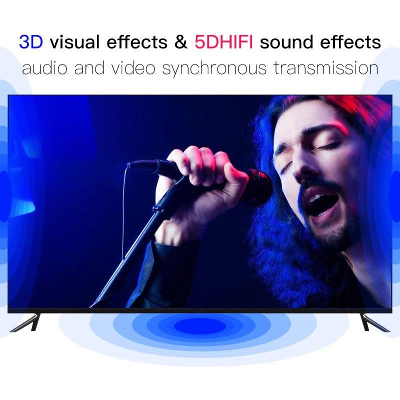 Person singing into a microphone with 3D visual effects and 5DHIFI sound effects text above.