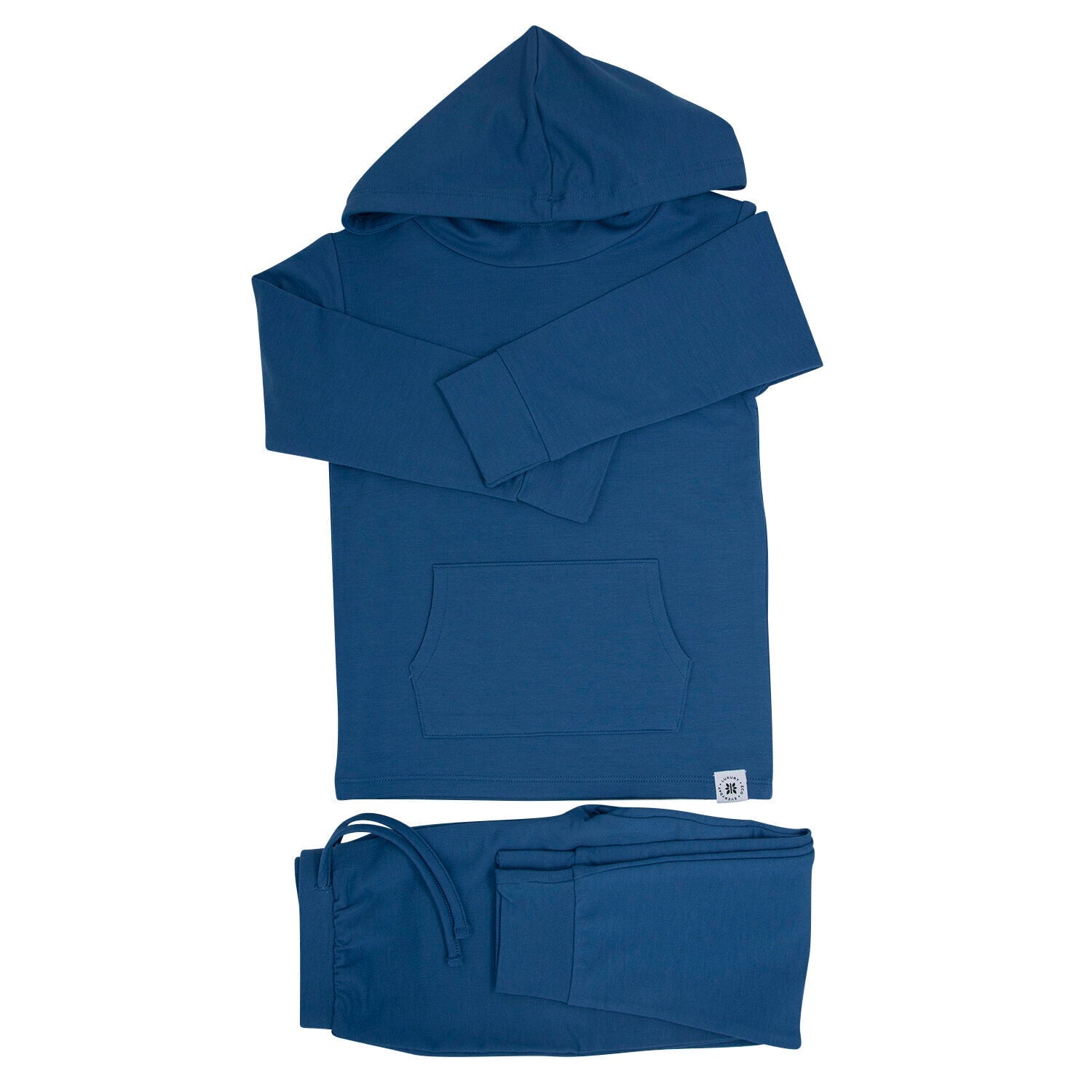 Blue hoodie and pants set on a white background