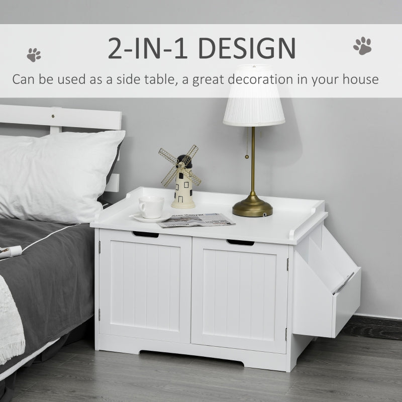 Wooden Cat Litter Box Enclosure with Nightstand & Side Storage Rack