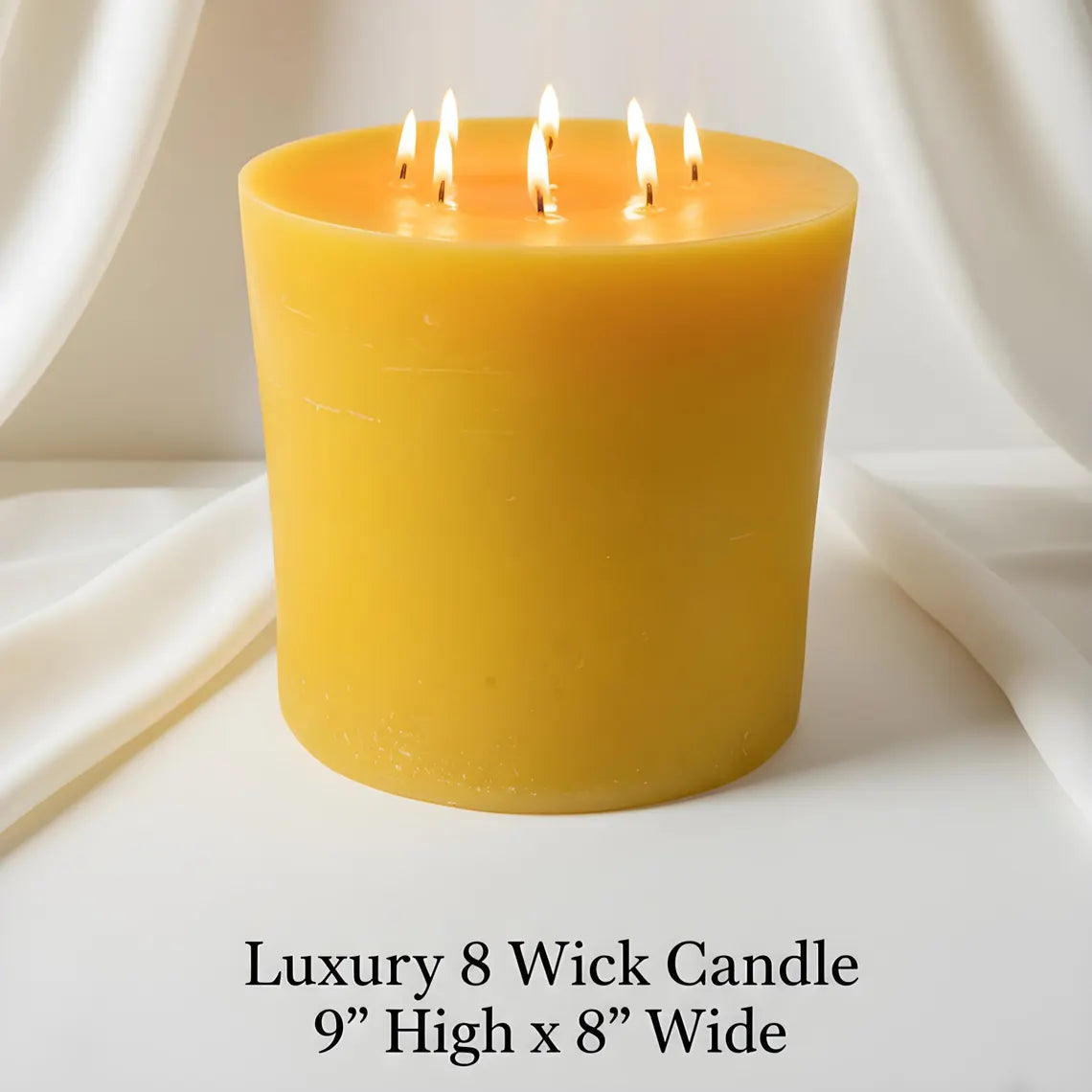 Yellow candle with eight wicks on a white background