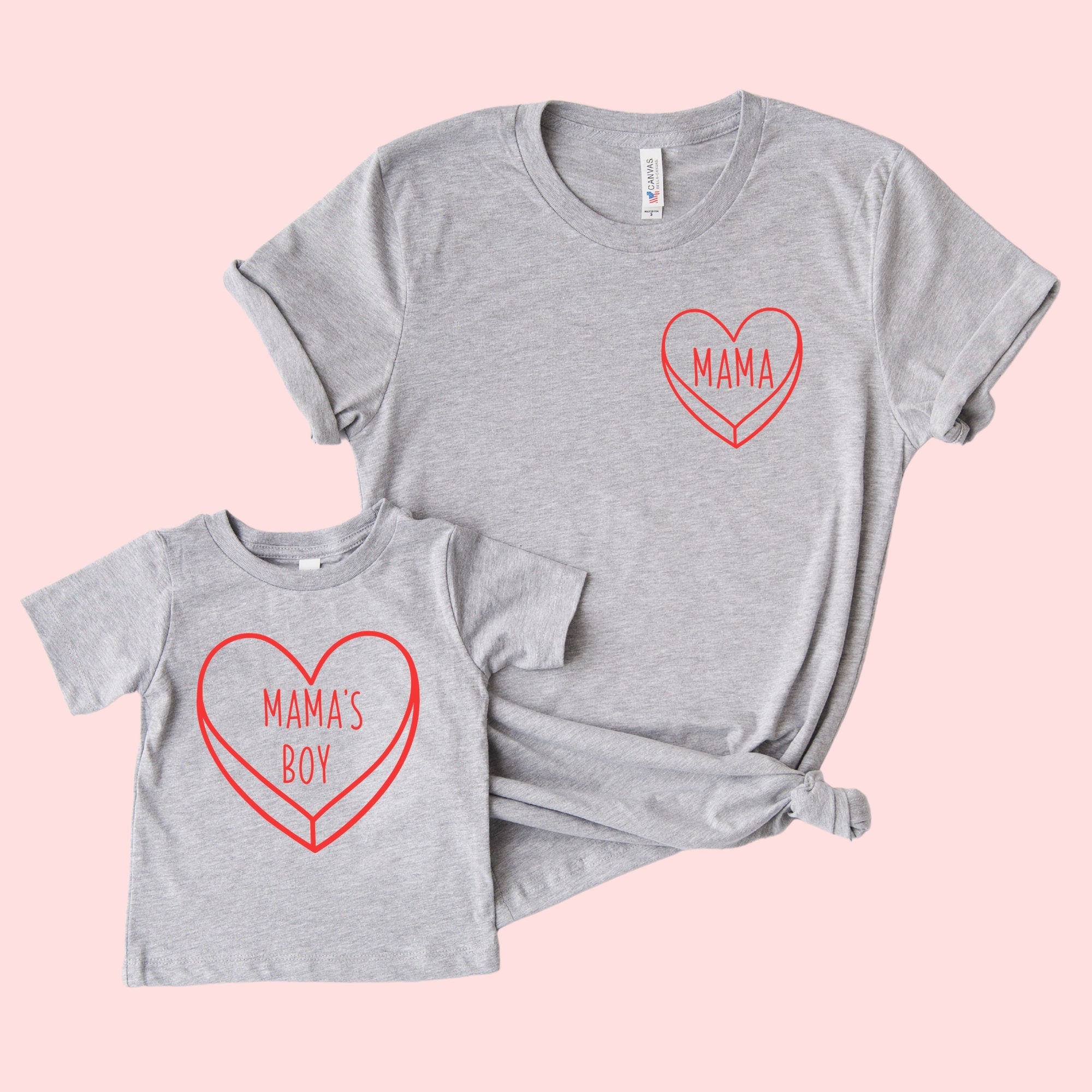 Mama & Mama’s Boy Candy Hearts Matching Shirt Set – Adult & Toddler/Youth