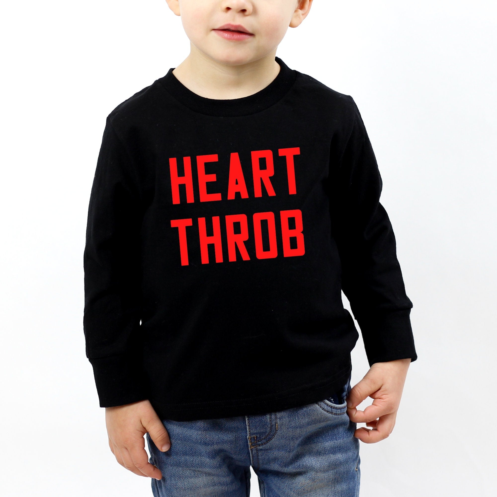 Heart Throb Long Sleeve Kids Graphic Tee – Red Print Toddler & Youth Shirt
