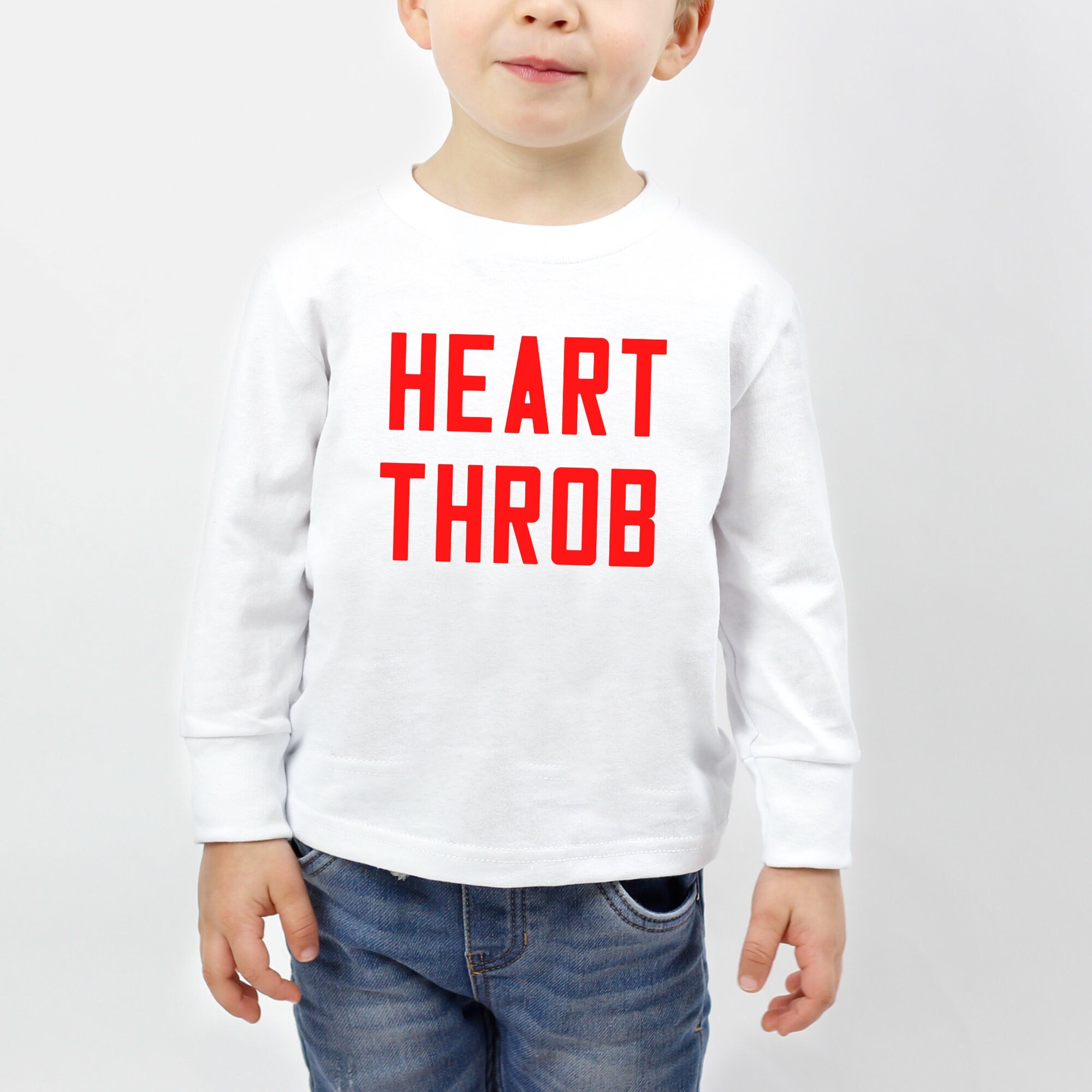 Heart Throb Long Sleeve Kids Graphic Tee – Red Print Toddler & Youth Shirt