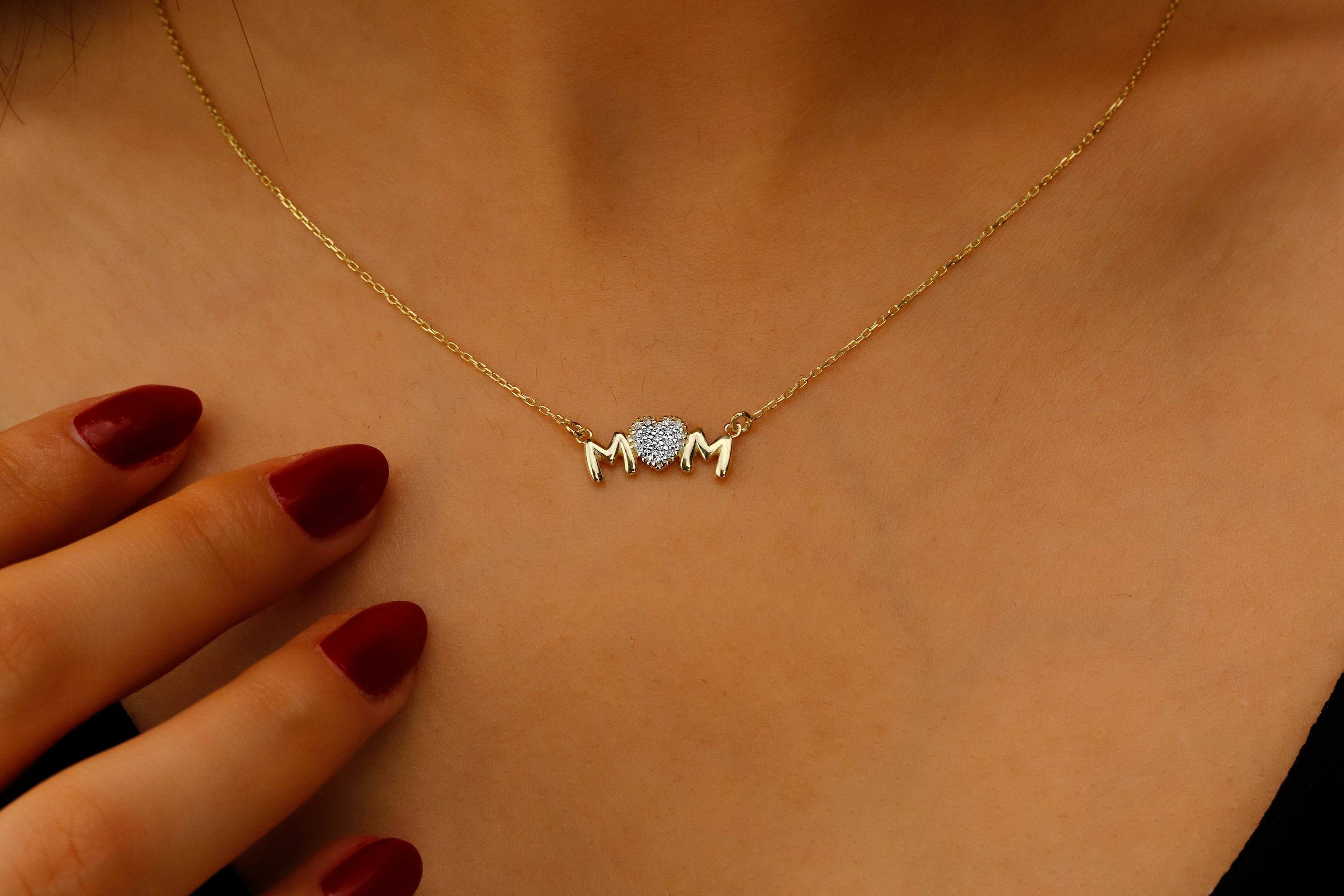 Mutter-Halskette aus Sterlingsilber mit Diamantherz – Ein herzliches Geschenk