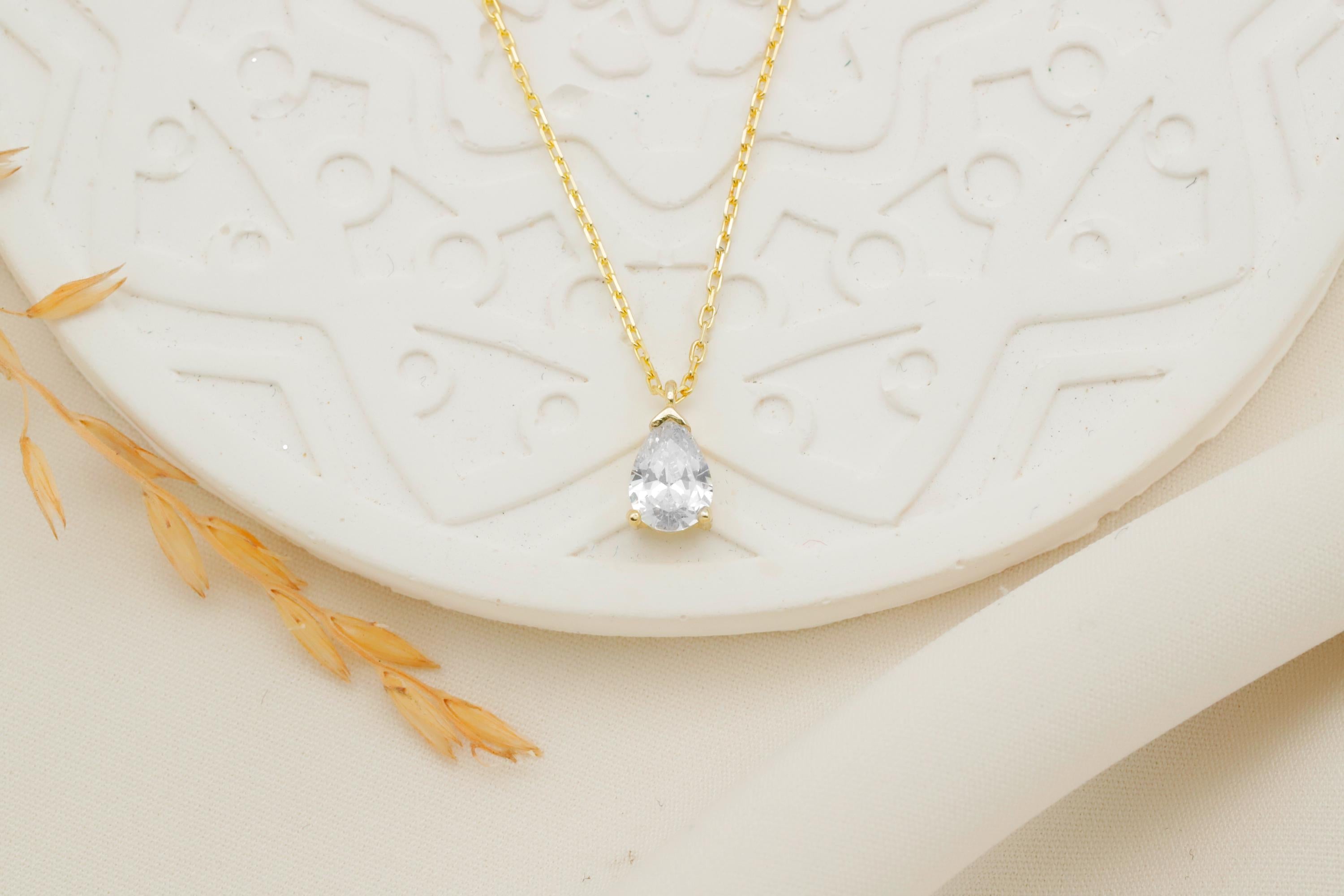 Gold-Diamant-Ohrhänger & Halskette Set – 925 Sterling Silber Brautschmuck