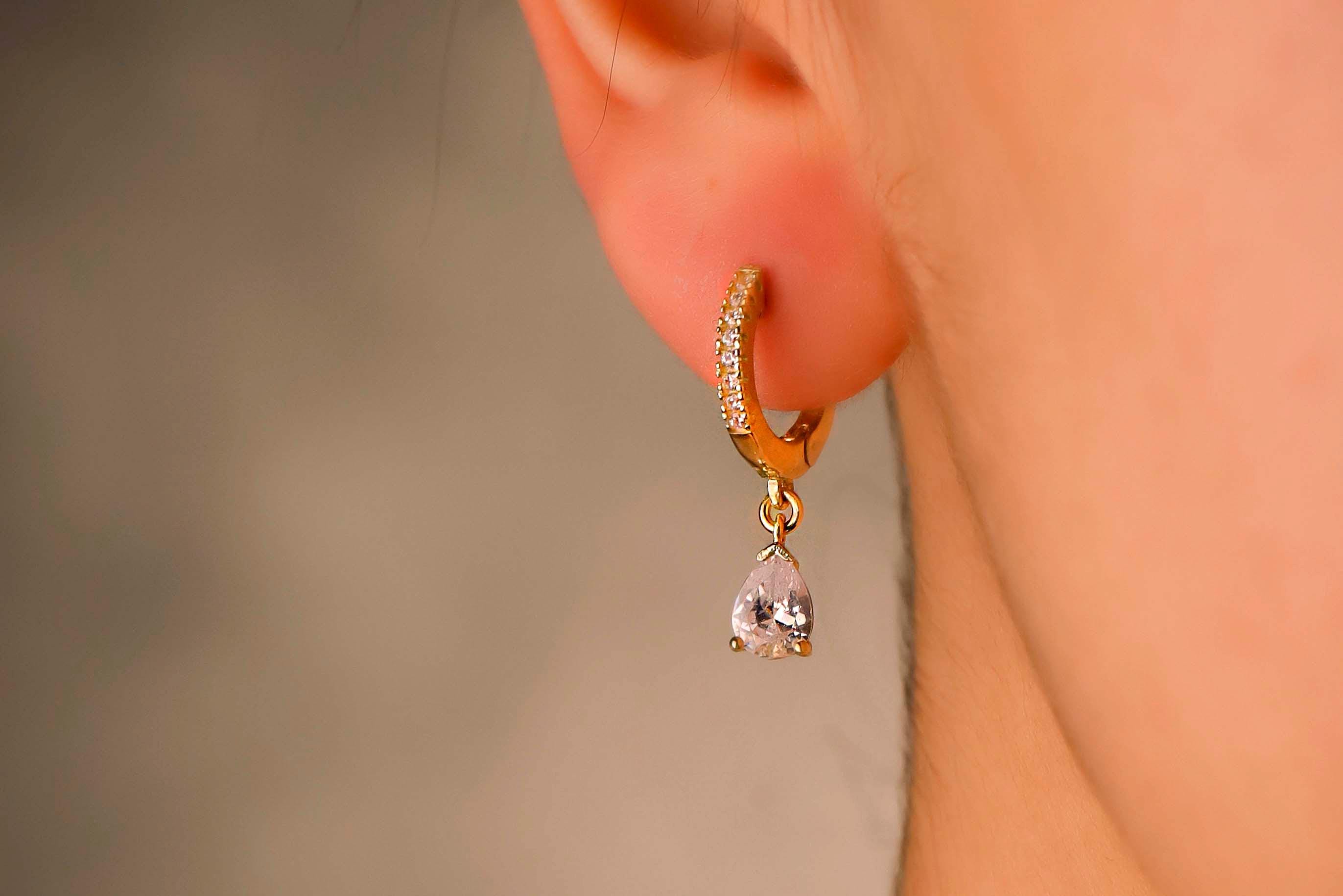 Gold-Diamant-Ohrhänger & Halskette Set – 925 Sterling Silber Brautschmuck