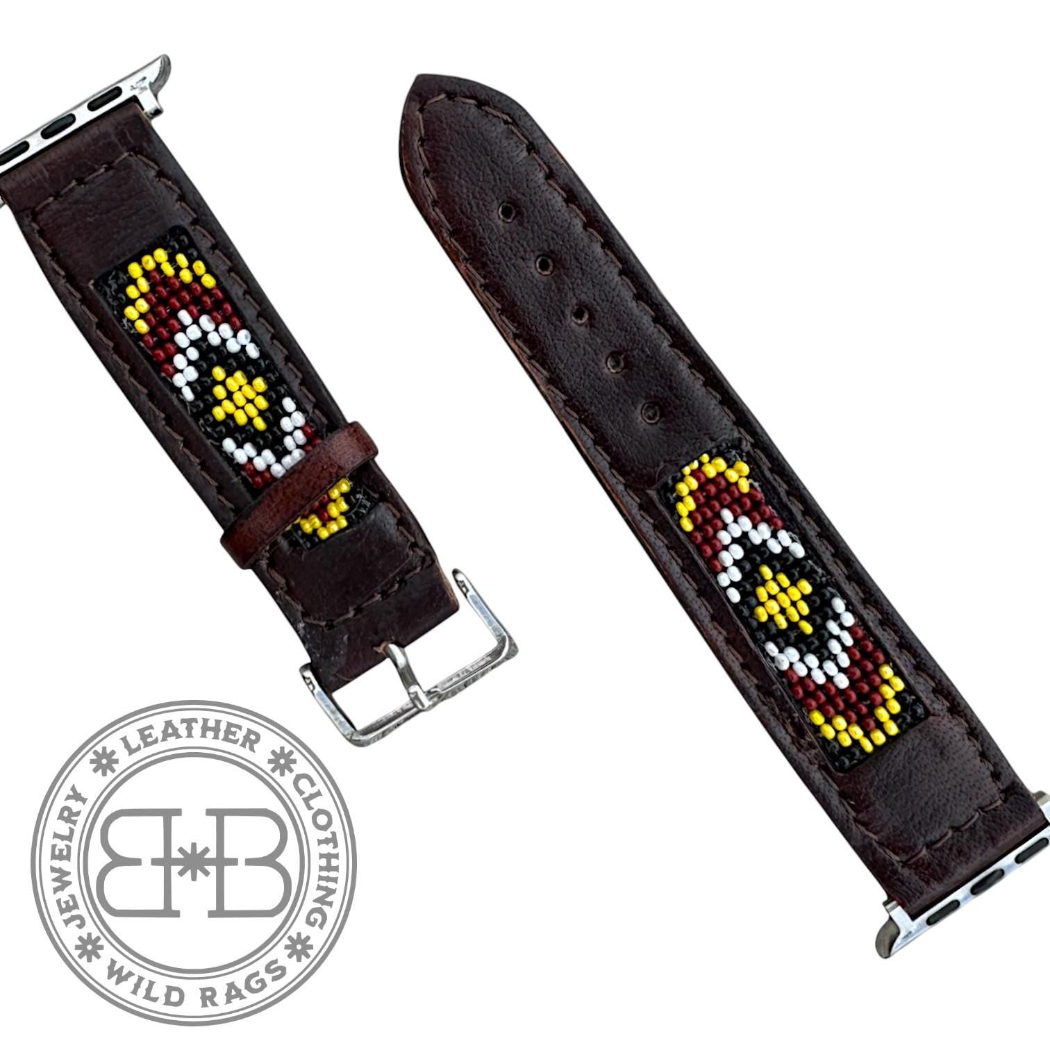 Western Seed Bead Leather Apple Watch Band – 42mm, 44mm, 45mm